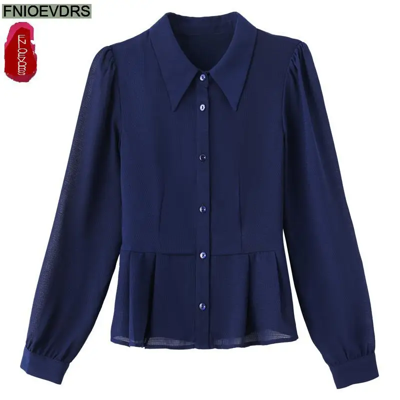 Office Lady Shirts 2023 Fall Autumn Basic Wear Work Women French Design Long Sleeve Button Shirt Ruffles Peplum Tops Blouses