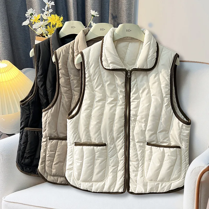 

Осенне-зимний утепленный жилет свободного кроя с воротником, универсальный, теплый, повседневный, вязаный, хлопковый, для женщин