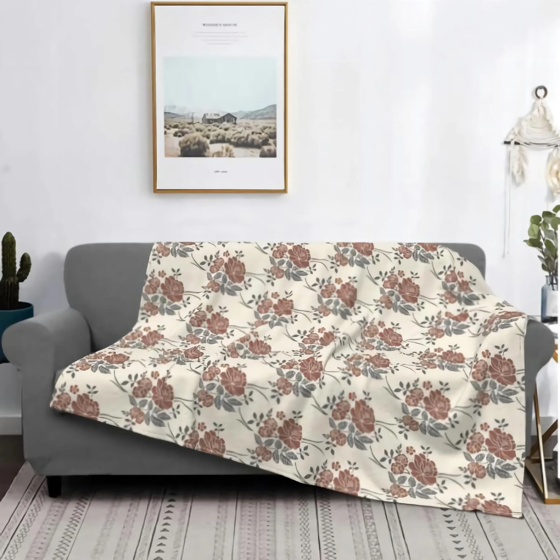 

Flowers Brown Throw Blanket 80x60inch for men&women Kids Super Soft Warm Lightweight Fleece Blankets Plush Blankets Room Decor