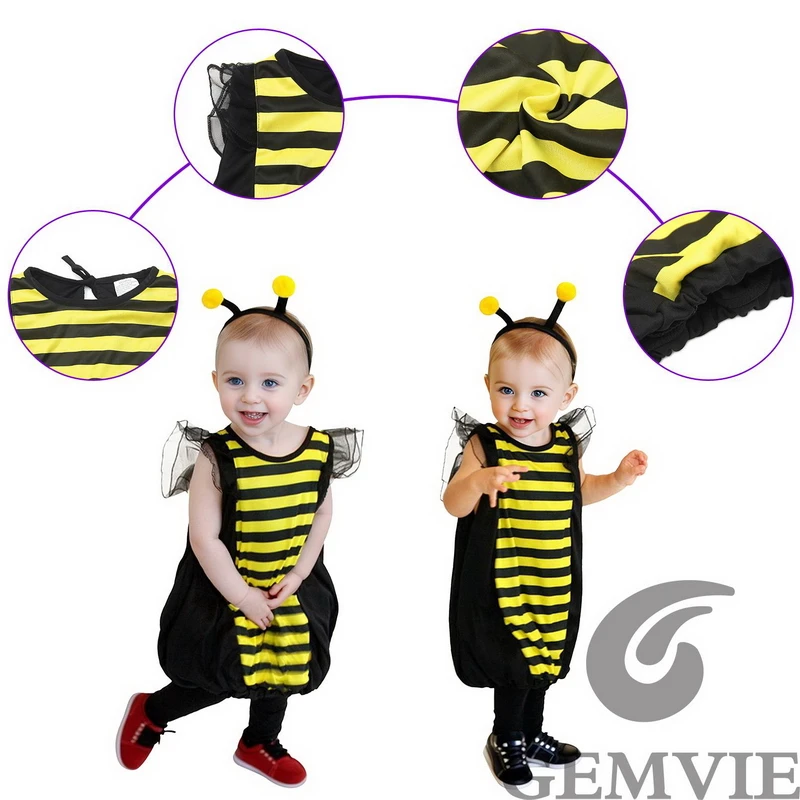 Cute Baby Bee Costume Halloween Cosplay Costume Kids Carnival Party Fancy Insect Animal Dress Up Clothes