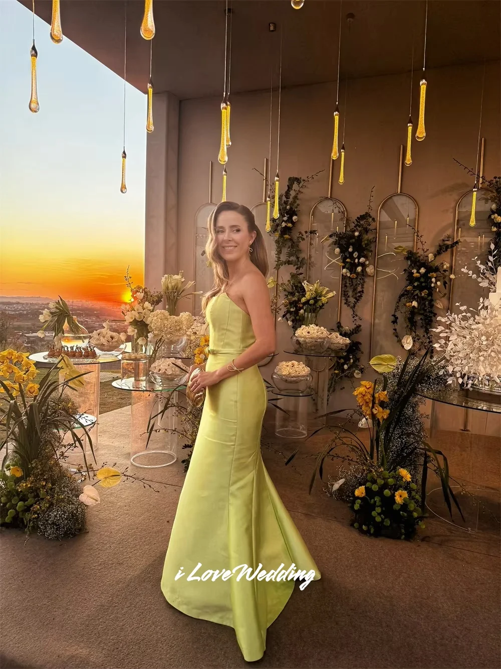 الأخضر حورية البحر بدون حمالات القوس الأشرطة فساتين لحضور الحفلات الموسيقية عارية الذراعين بلا أكمام فستان Sherese المرأة مطوي الطابق طول تخصيص #3