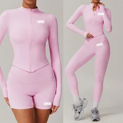 Custom LOGO Cloud Sense Quick Drying Shaping Long Sleeve Pants Pocket Yoga Casual Running Fitness Cycling Women's Two-piece Set