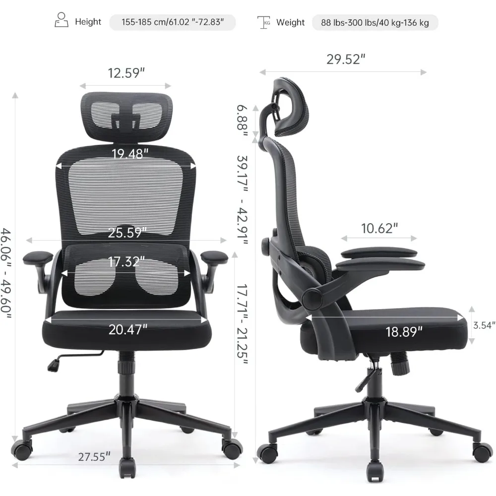 Ergonomic Mesh Office Chair, High Back Desk Chair with 3D Armrests, Up&Down Lumbar Support