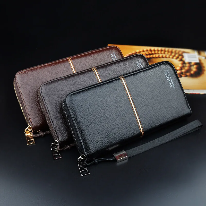 New Men's Wallet Long Zipper Handbag Men's Money Clip Business Casual Large Capacity Soft Leather Wallet Mobile Case