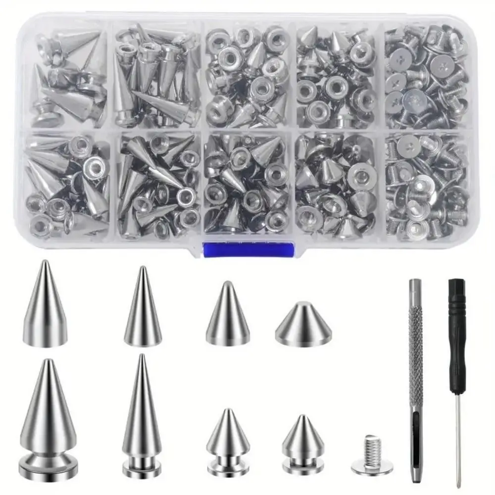 

359Pcs 8 Sizes Punk Spikes and Studs Kit Wear-resistant Easy To Install Clothing Studs Widely Use Smooth Surface Cone Spikes Kit