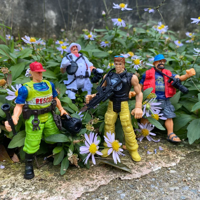 4 pièces 4 pouces pompiers Explorer chasseur aventurier Police hommes soldat figurines d'action Playset jouet avec outils pour enfants garçon enfant cadeau