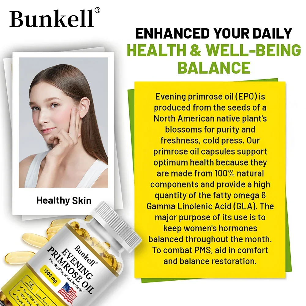 Evening Primrose Oil Capsules for Healthy Skin and Hair, Balance Hormones and Reduce Menopause