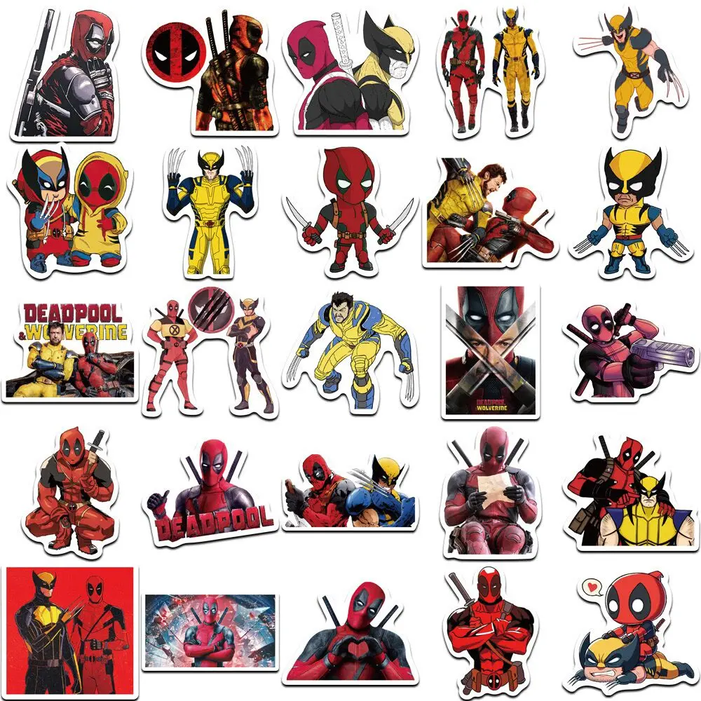 10/50pcs Cool Marvel Superhero Deadpool Wolverine Stickers Disney Movie Decals DIY Skateboard Notebook Phone Bike Kids Toys