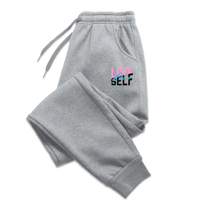 Love Your Self Letters Print Sport Pants Girls Daily Gym Sweatpants Fleece Warm Soft Comfortable Trousers