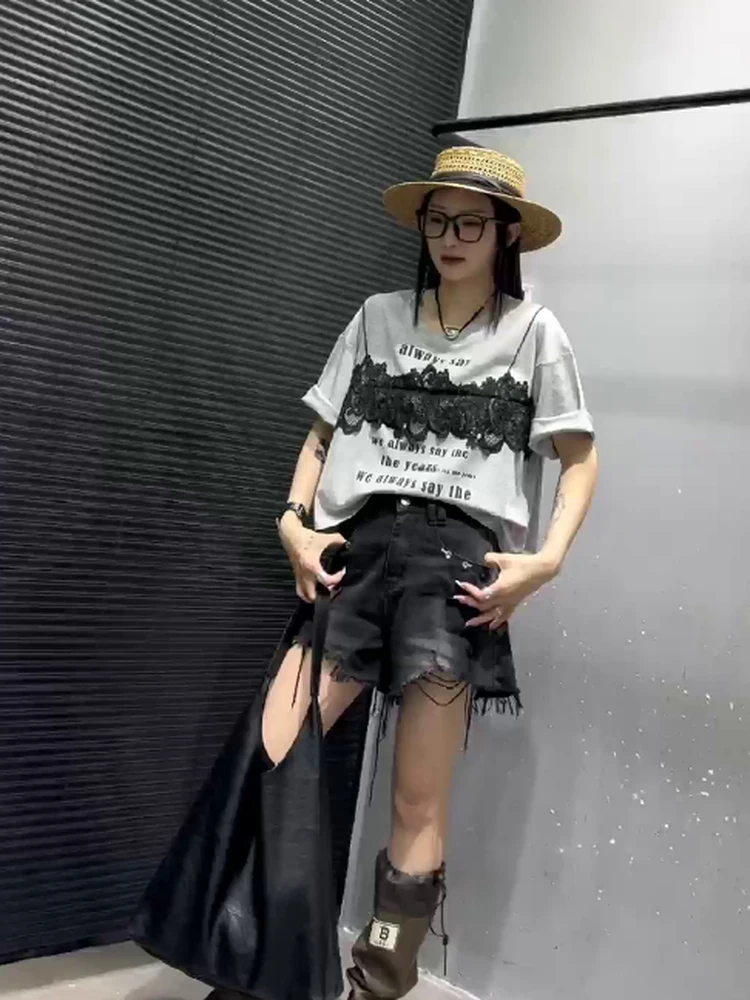 

Trendy Lace Letter Print round Neck Short Sleeve Women's T-shirt Summer New Style Casual Cotton Comfortable Fit for Shopping