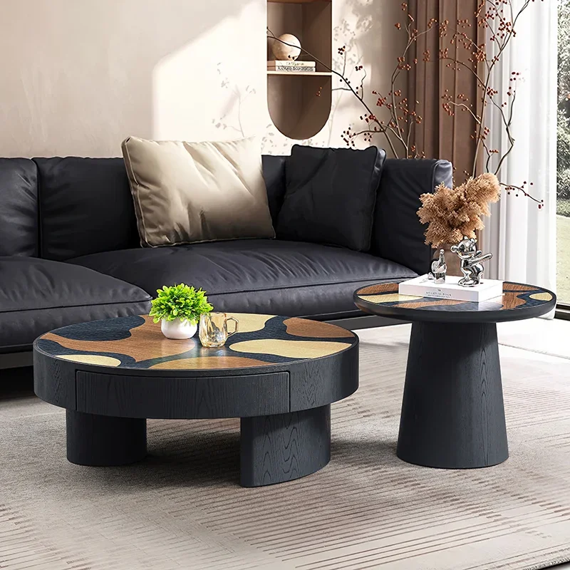

High-end designer coffee table set Round center table Luxury living room Wooden coffee table set Modern creative coffee table