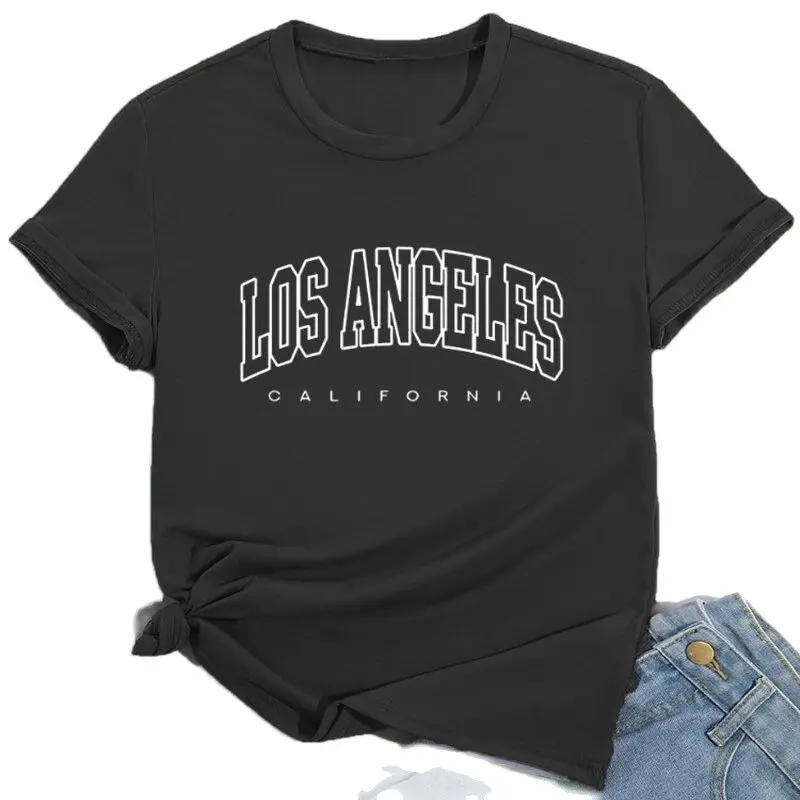 Fashion Los Angeles Short Sleeve Women T-shirt Girl USA Letter Print Graphic Tops Tee Female Summer Casual Oversized T Shirt