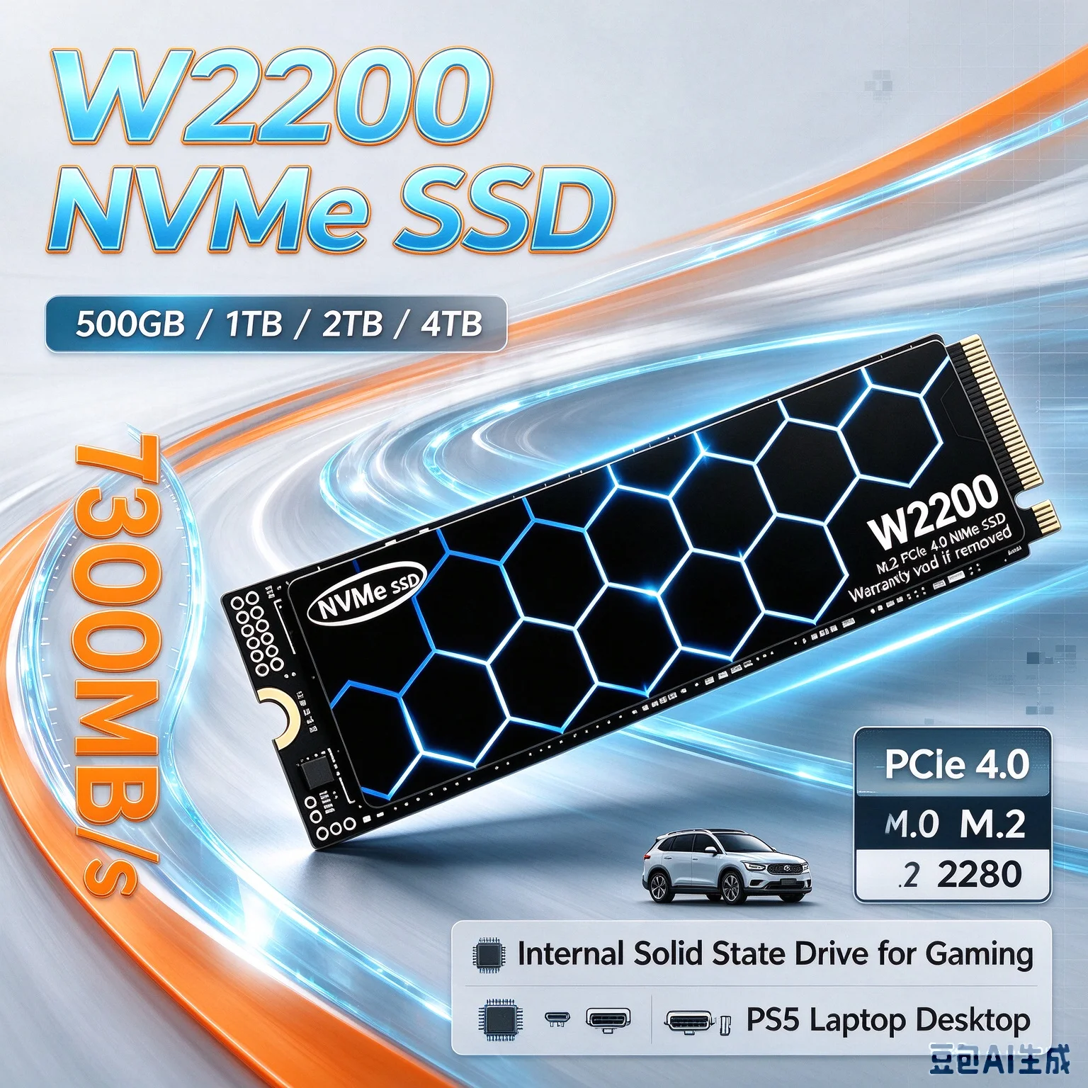 W2200 NVMe SSD Internal Drive 4TB Launch Games in Seconds 7300MB/s PCIe 4.0 M.2 2280 Desktop Laptop High Speed Storage