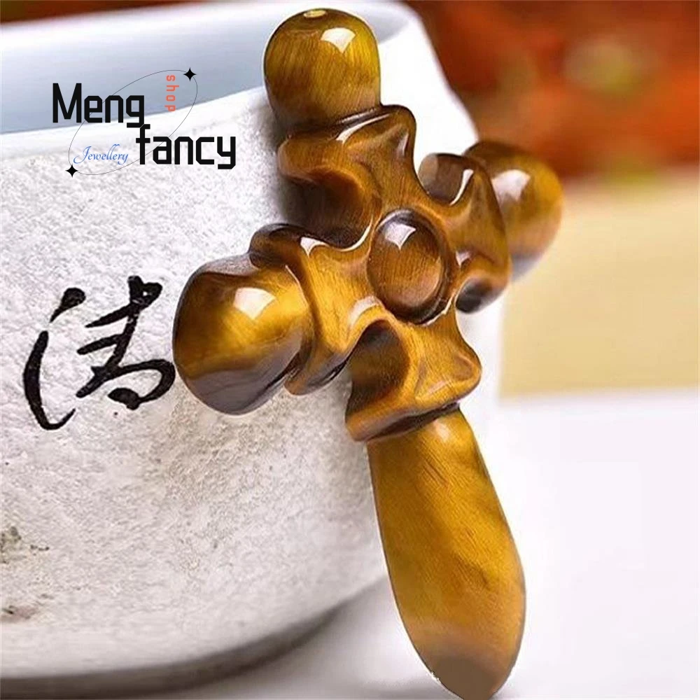 

Natural Tiger's Eye Stone Hand-Carved Cross Pendant Simple Exquisite Amulet Fashion Jewelry Best Selling Handicraft Holiday Gift