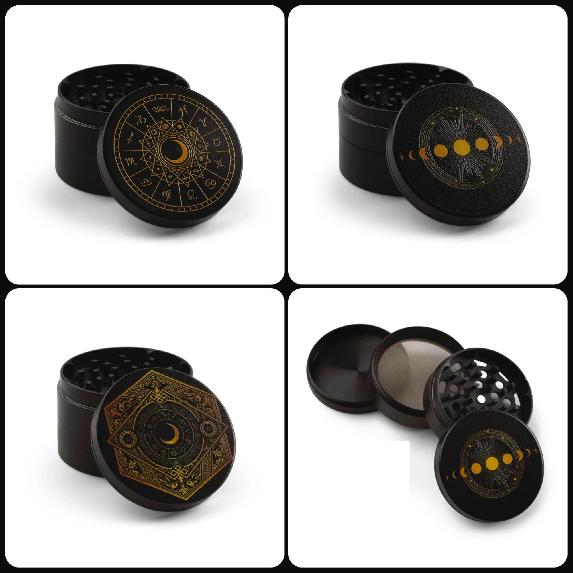 

Astrological Moon Phases Zodiac Tobacco Herb Grinder Four Layers Grinder