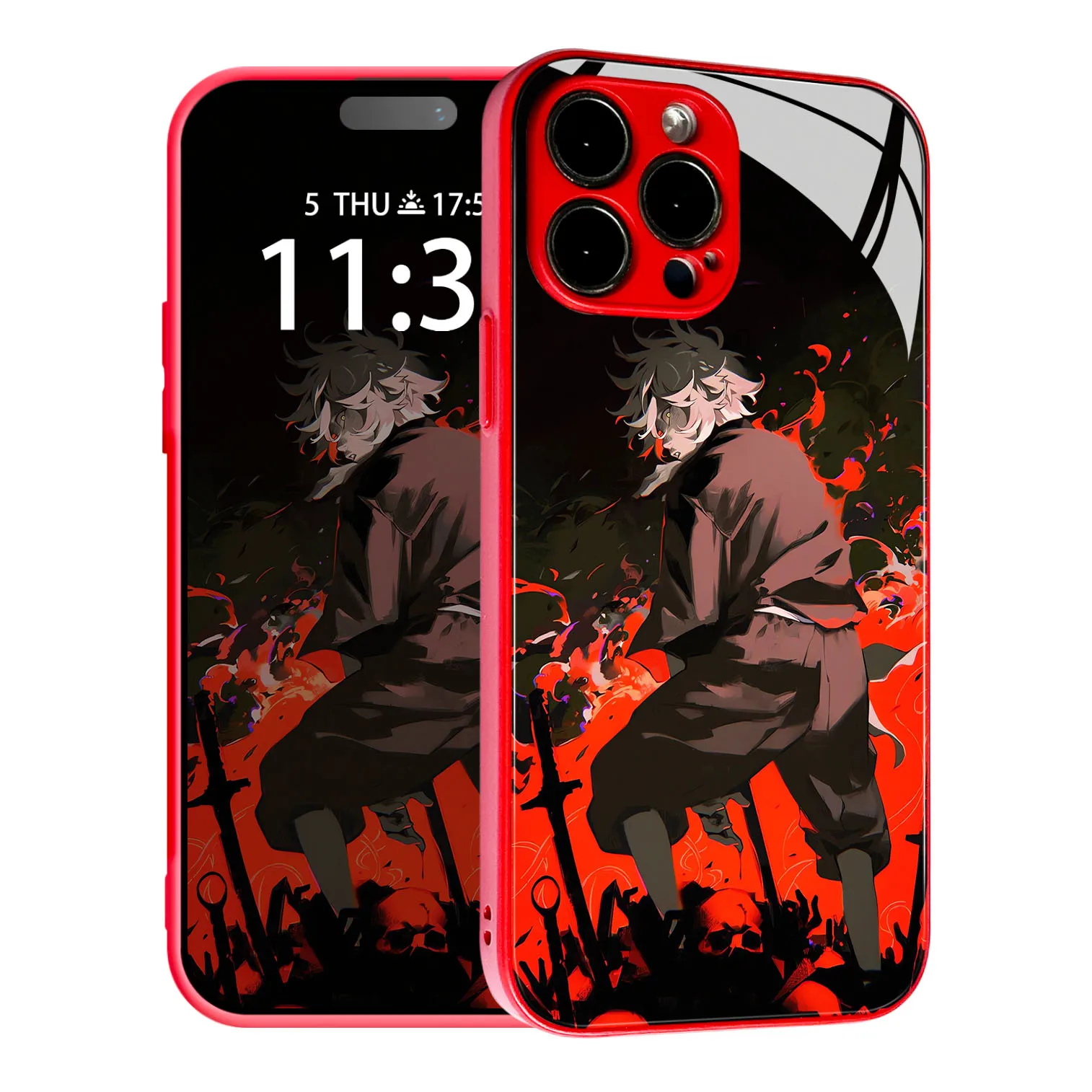 Gabimaru Anime Character TPU Tempered Glass Colors Manga Red Phone Case for iPhone 13 12 Mini 7 8 14 15 Plus 11 14 15 Pro Max