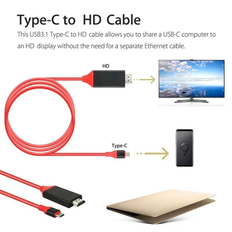 Cable adaptador 1080P Tipo C a HDMI, compatible con Samsung 4K, USB 3,1 C a HD, misma línea de pantalla para Macbook Pro, ChromeBook Pixel