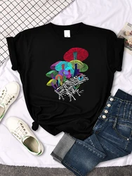 Frog With Mushrooms In Neon Style T Shirt Female Summer Fashion Tee Clothes Sport Street Harajuku Short Sleeve Casual T-Shirts