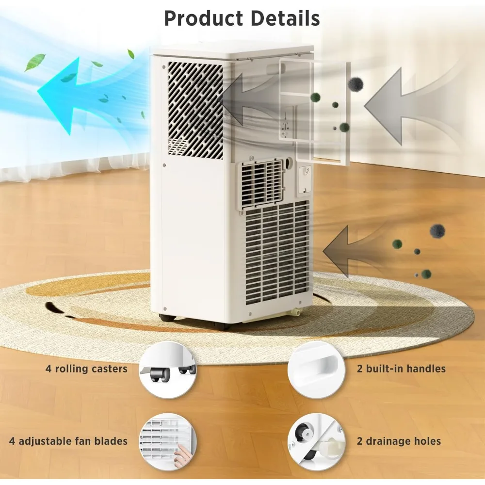 I condizionatori d'aria portatili da 10000 BTU raffreddano fino a 450 piedi quadrati, 4 modalità/telecomando/Display a LED/Timer 24 ore/kit di installazione, bianco