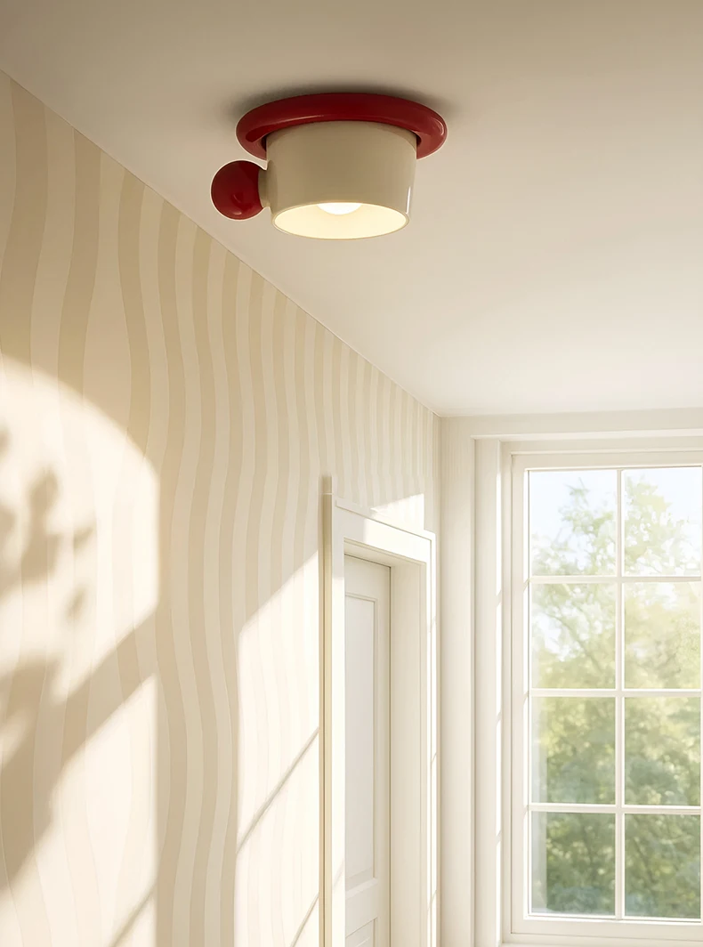 Creative Art Ceramics Metal Ceiling Light Cute Cup Shape G4