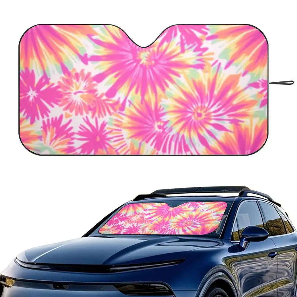 

Hawaii Tie Dye Hibiscus Car SunShade Windshield Foldable Three-layer Insulation Sunshade By Suction Cup Blocks UV Rays Sun