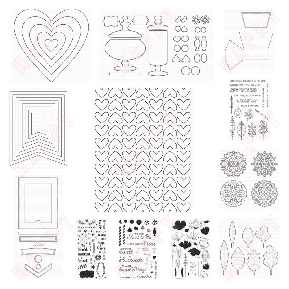 

Candy Jars Die Stamps or Metal Cutting Dies for DIY Craft Greeting Card Scrapbooking 2024New Heart Sketched Blooms Blueprints 28