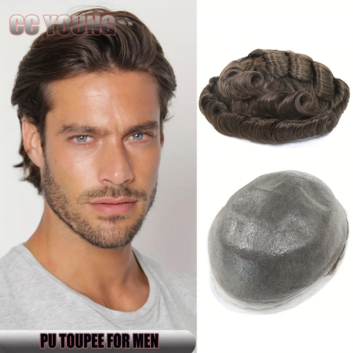 

Toupee For Men Real Human Hair Pieces Hair Replacement System in 10"x 8" PU Base Size Thin Skin Hair Prosthesis units Patch