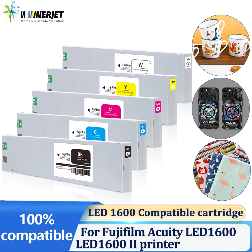 600ml LED 1600 Compatible Ink Cartridge with UV Ink and One-Time Use Chip for Fujifilm Acuity LED1600 II Printer