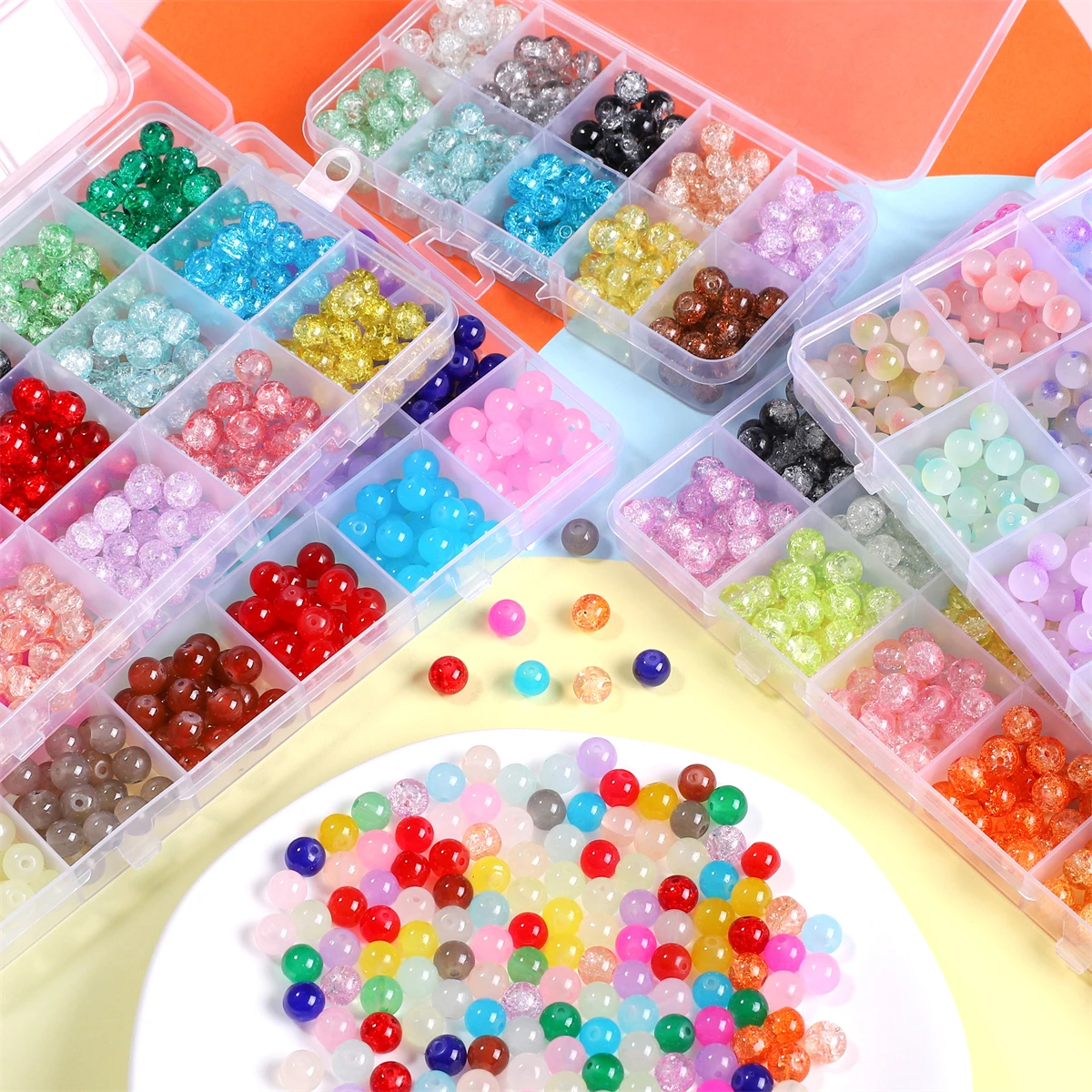 

10/15/24 Grid 8mm Solid Color/Jelly/Cracked/Bright White Glass Beads Set (200-480pcs) DIY Jewelry Making for Bracelet Necklace