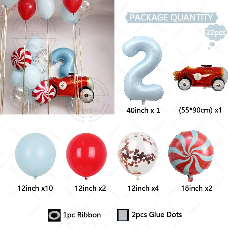 22pcs Race Car Wheels Birthday Party Balloon Birthday Decoration 40inch Blue Number Balloon Set Flamme Car Globos Favor Gift view 5
