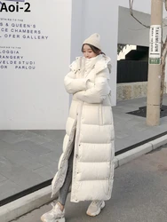 Jaqueta super longa e espessa para mulheres, moda do joelho ao tornozelo, casaco puffer de pato branco 90, jaqueta comutadora, coreana, nova, inverno, 2023