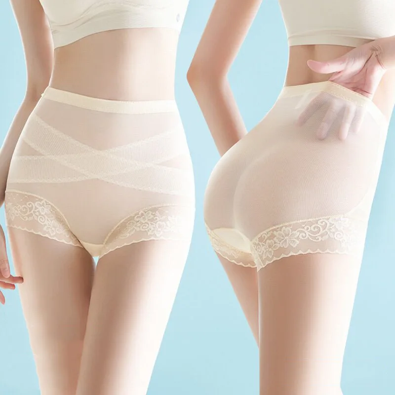 Vrouwen Sexy Kant Ondergoed Hoge Taille Vormgevende Antibacteriële Onderbroek Dunne Stijl Ijs Zijde Slipje Dame Heup Lift Panty Nieuw