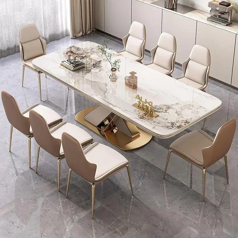 Rock slab dining table and chair combination bright large slab dining table light luxury high-end household