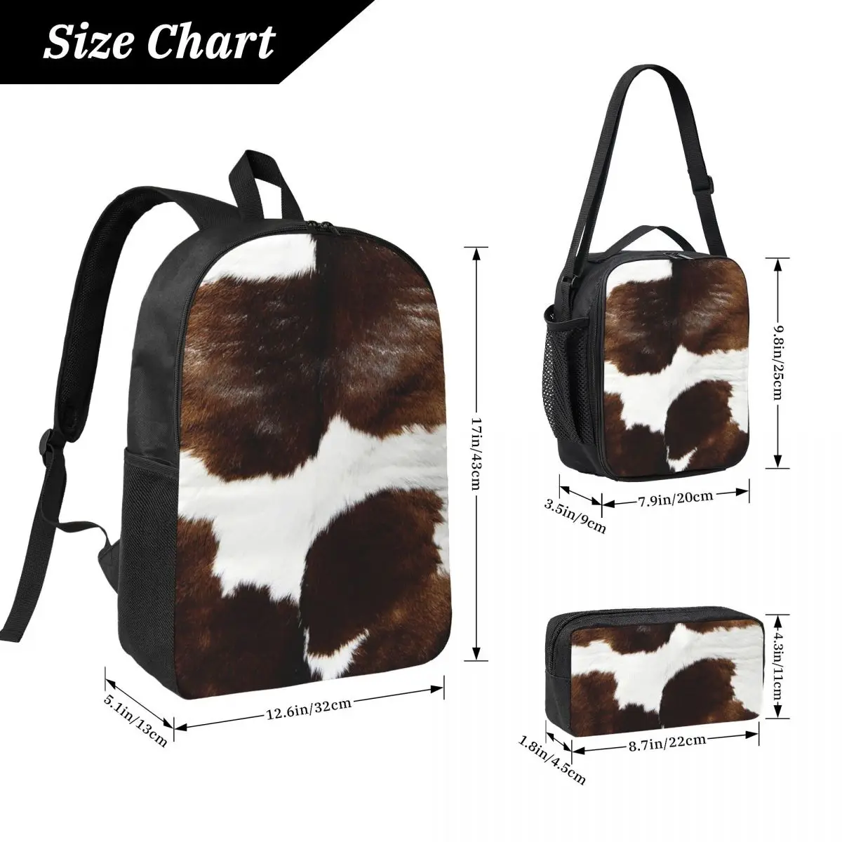 Rustic Ranch Cow Print Backpack Student Boys Girls BookBag School Bag Laptop Shoulder Bags 3ps Insulated Lunch Bag Pencil Case