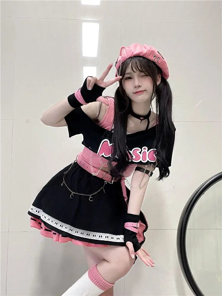 Japan Ruffles A-Line Skirt Women High Waist Tutu Elastic Waist Lolita Sweet Cute Preppy Style Faldas Black Cake Skirts