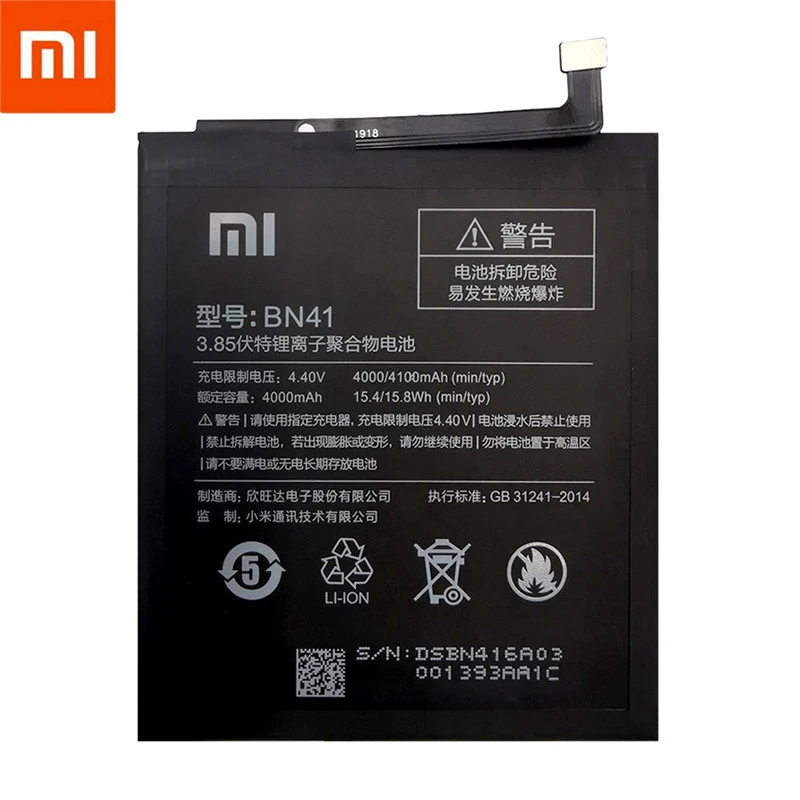 Original Xiaomi Redmi Note 4 Battery BN41 4100mAh for Hongmi Note 4 / Redmi Note 4X MTK Helio X20 High Quality BN41 Battery