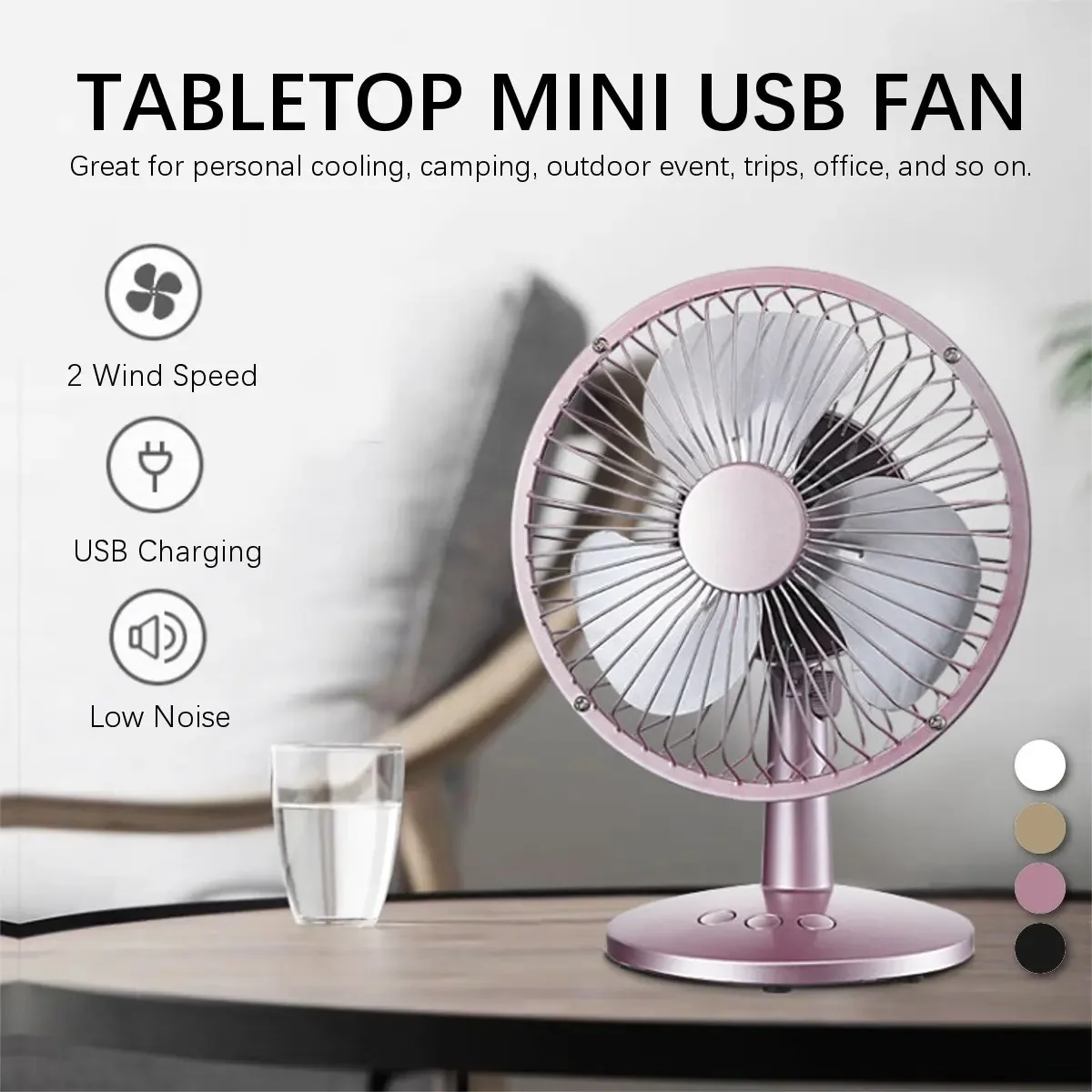 6 inch Portable Desktop Fans USB Fan Mute Cooler Air Circulator Travel Adjustable 2 Speed Small Air Conditioning Fan