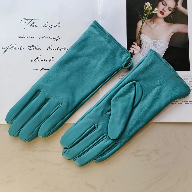 Ladies Sheepskin Gloves Classic Solid Color Versatile Leather Spring Knit Lining Cycling Driving Gloves Autumn