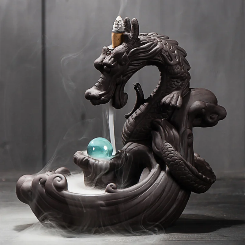 

Purple clay dragon shaped small ornament, reverse flow incense burner, tea ceremony small ornament, home small ornament