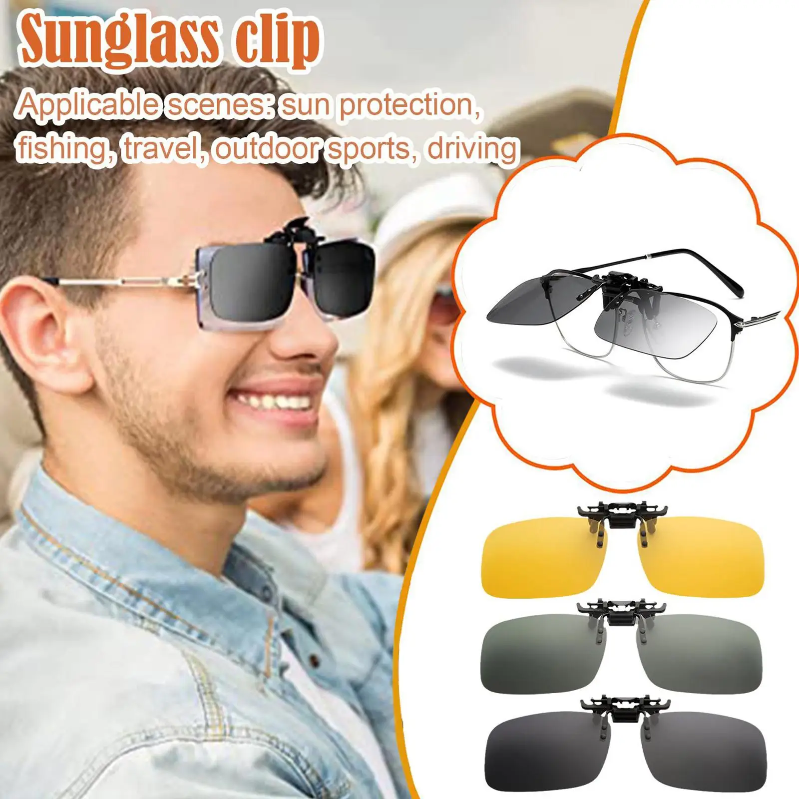 Grey Lenses Polarized Sunglasses Clip On Flip Up UV Shading Clips Eyeglasses Sun Driving Night Clipon Fishing 400 Vision Gl M3S1