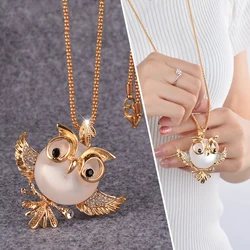 Lovely Opal Owl Gold Color Long Necklace Women Fashion Jewelry Sweater Necklaces & Pendants Cute Gift