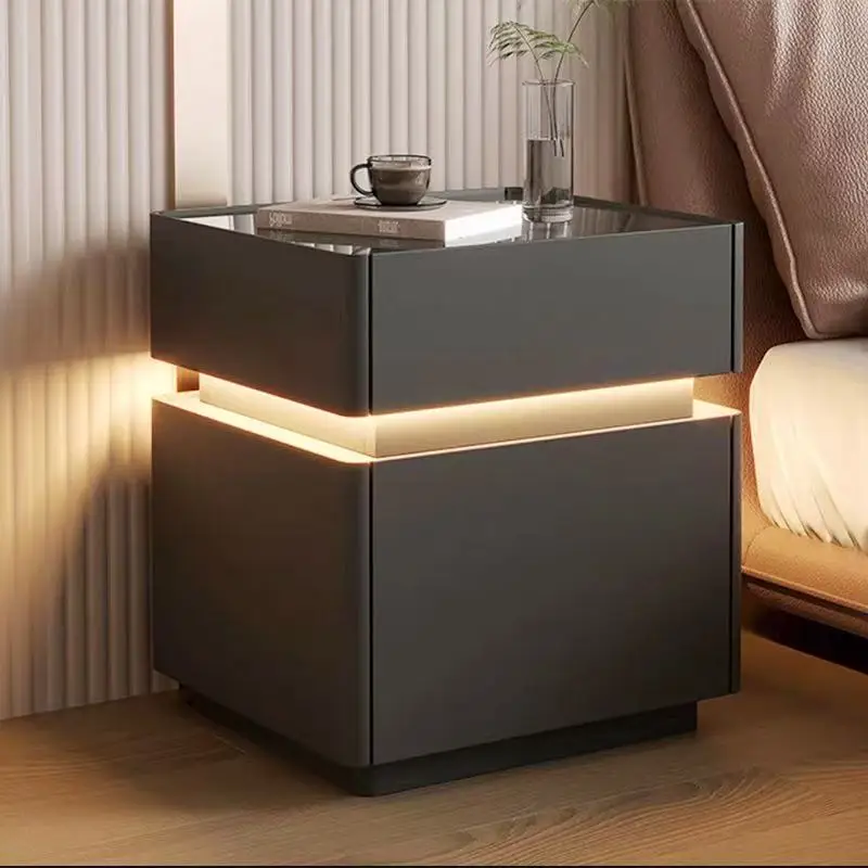 خزانة بجانب السرير الذكية موديل جديد معلقة من الخشب الصلب والجلد غرفة نوم بسيطة وحديثة صغيرة الحجم لا تحتاج إلى زعنفة تركيب