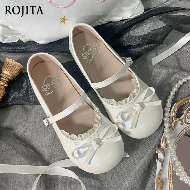 Pearlescent Generation Original Cute Bow Flat Single Shoes Women's Round Head Lolita Shoes Flats Shoes Women