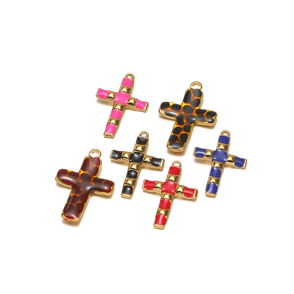 4 Stück Edelstahl-Emaille-Kreuzanhänger Halsketten Charms für DIY Modeschmuckherstellung Ohrringe Armbänder Zubehör Großhandel – Detail 4