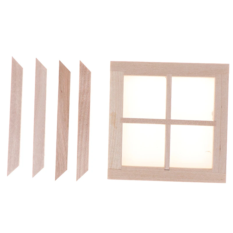 1Pc Dollhouse Miniature Wooden 4 Pane DIY Mini Door Window Accessories-Toy