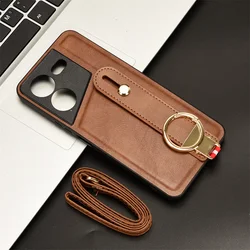 For Tecno Pova 5 Pro New Anti-Shock Business Leather Wristband Cover Case For Tecno Pova5 Pro LH8n Non-Slip Protective Case