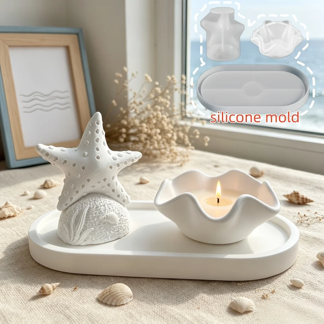 3pcs Silicone Mold Set for Home Decoration Ornaments, Including Starfish Ornament Mold, for Handmade Production,  Production