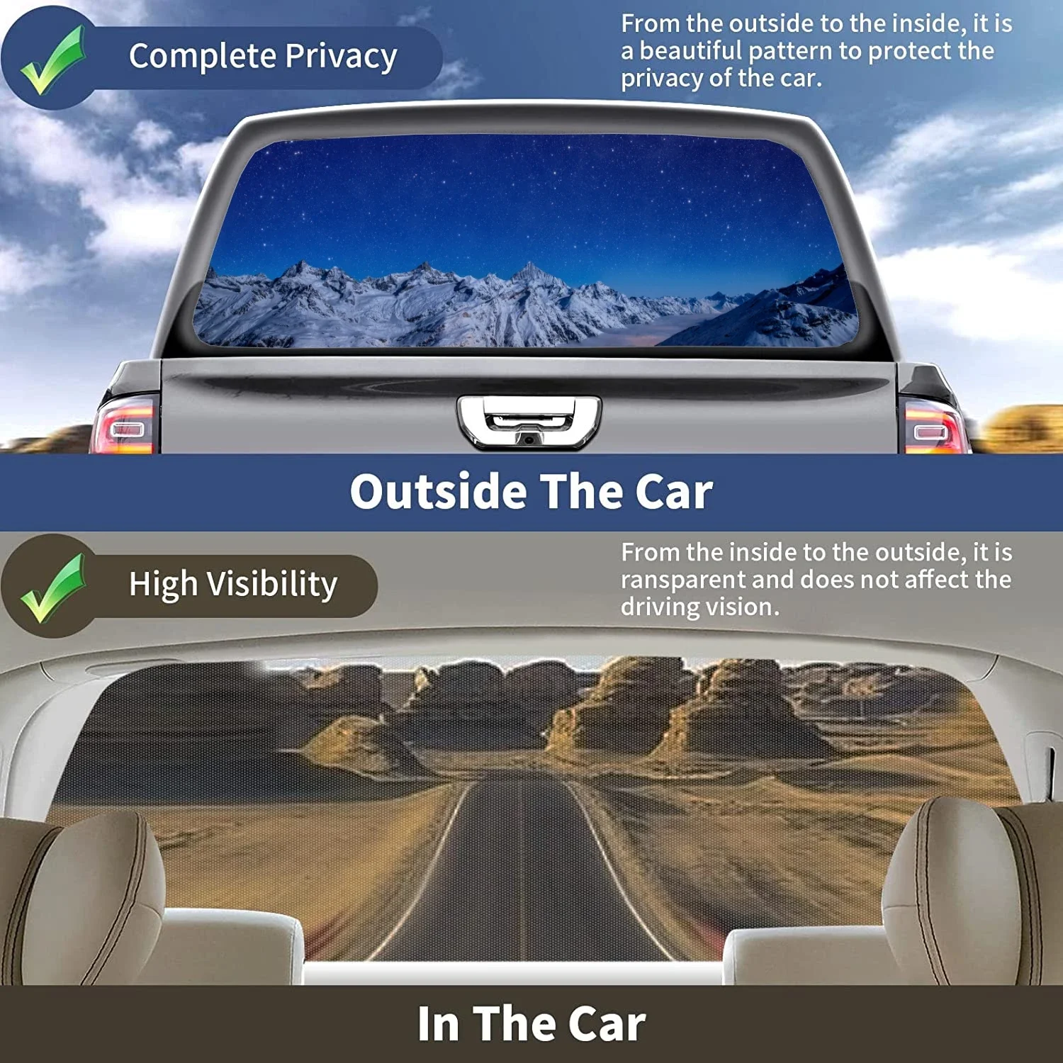 Schoonheid zonsondergang sneeuw berglandschap autoruit sticker vinyl doorschijnend display voor vrachtwagen auto wrap voertuig sticker sticker