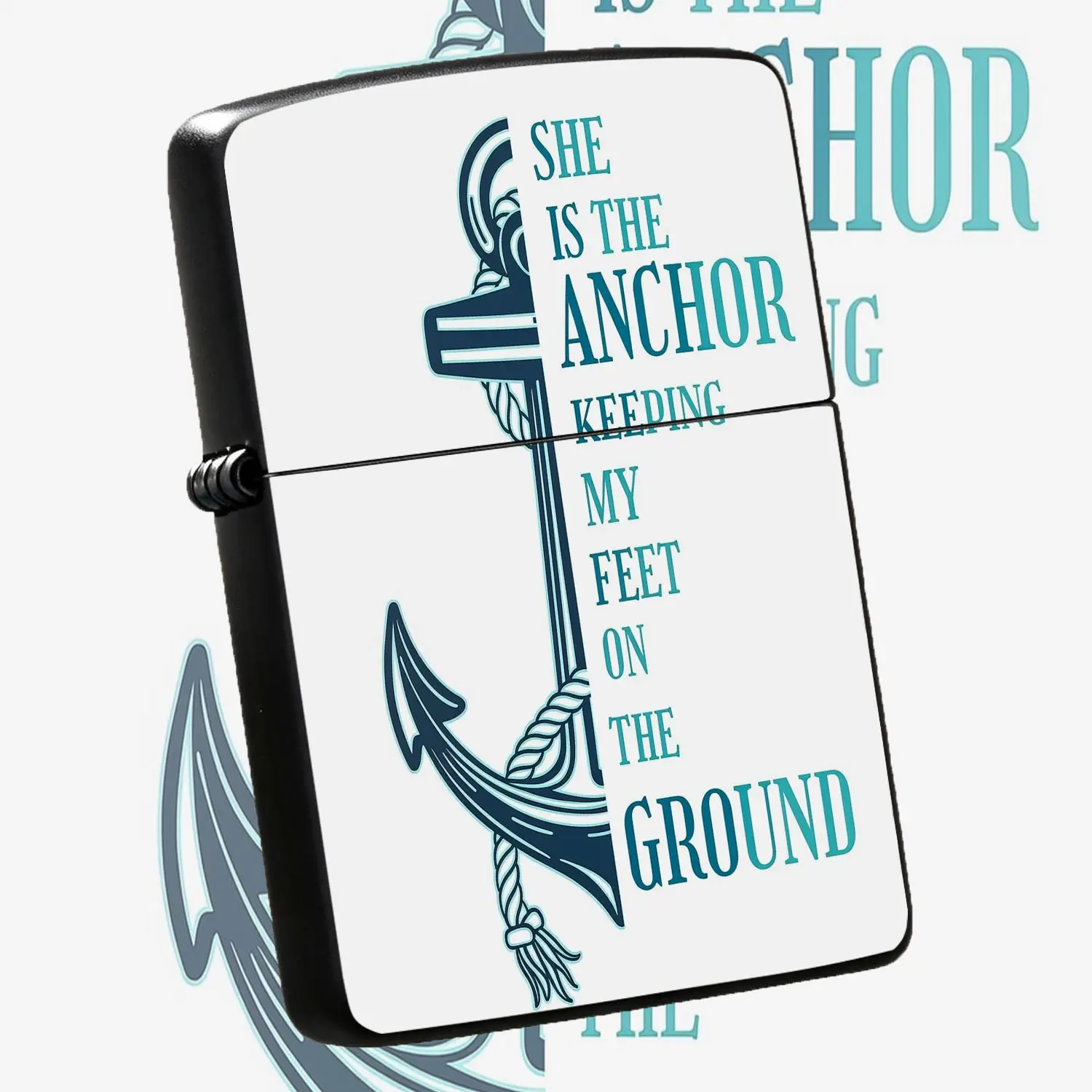 Nautical Anchor Themed Portable Lighter, She Is The Anchor Keeping My Feet On The Ground Pattern, Thoughtful Present For Partner Family Friends, Ideal For Daily Commute Travel Dating, Sweet Gift For Anniversary Birthday A Humorous And Inter