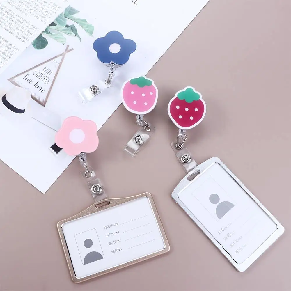 لطيف كوريا الزهور بكرة كليب طالب الاكريليك الكرتون شارة حامل حامل بطاقة الاسم قابل للسحب شارة بكرة مقاطع بطاقة الهوية #2